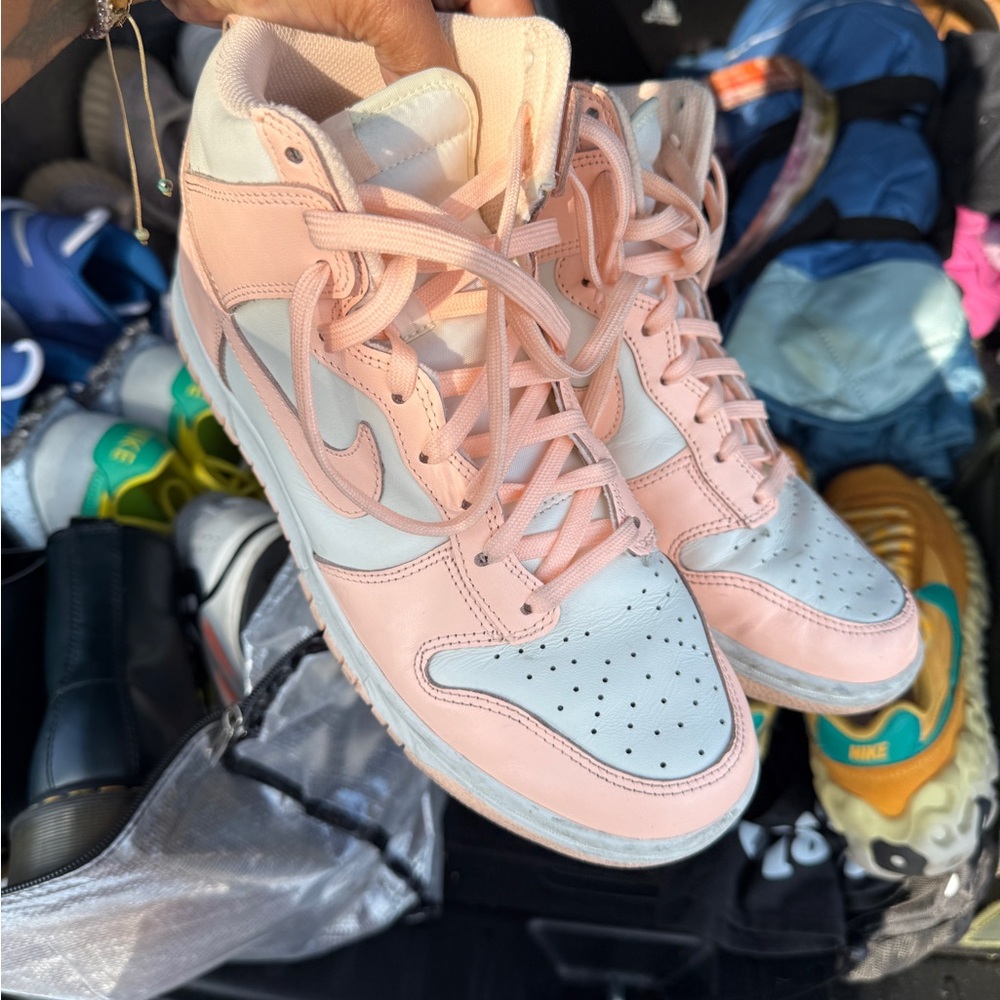 Women's Pink and White High-Top Sneakers